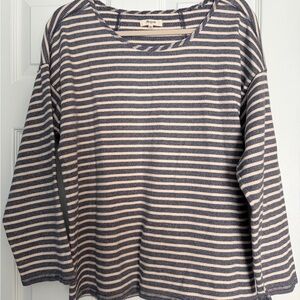 Madewell Navy and Cream Striped Long Sleeve Top